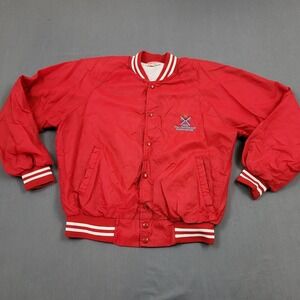 VINTAGE Hartwell Jacket Mens Large L Long Sleeve Button Up Bomber Jacket Red‎ *